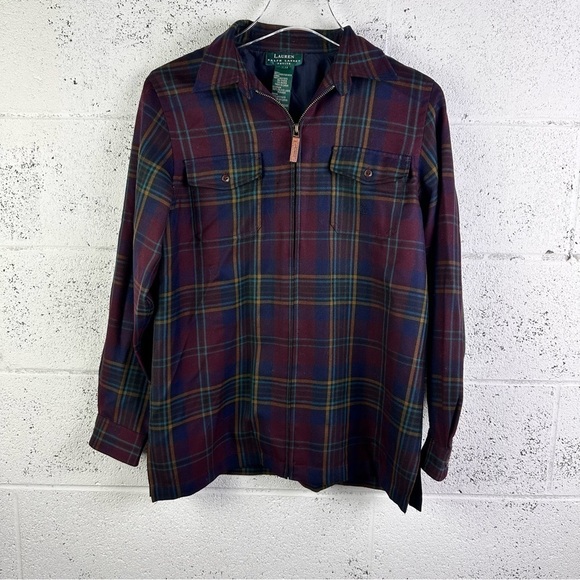 Ralph Lauren Women's Size Petite Medium PM Worsted Wool Full Zip Plaid Jacket